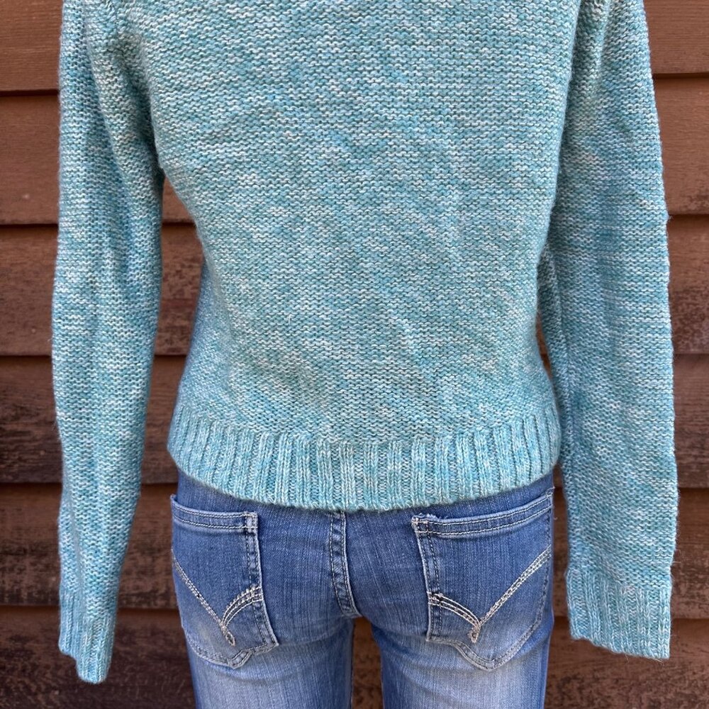 Forever 21 Womens Cable Knit Sweater Aqua Green Size S Ribbed Hem & Cuffs - Picture 8 of 8